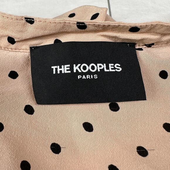 The Kooples Top 2 Pink Black Frilly Polka Dot Mod Retro Preppy Classic Silk - Picture 4 of 12